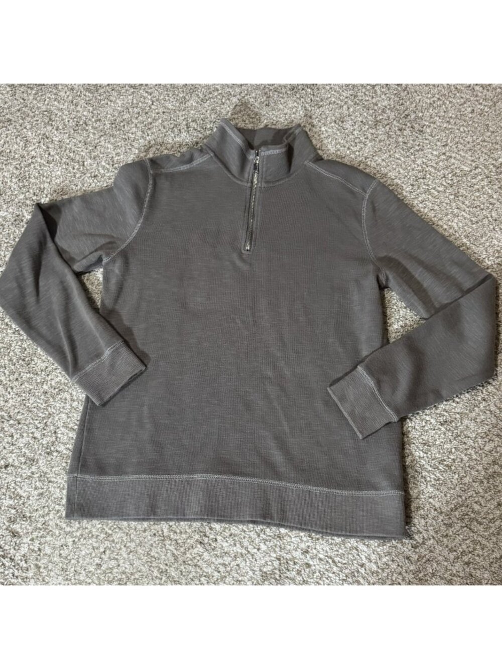Flag & Anthem Pullover Sweatshirt Men's Size M Gray Waffle Knit Quarter Zip